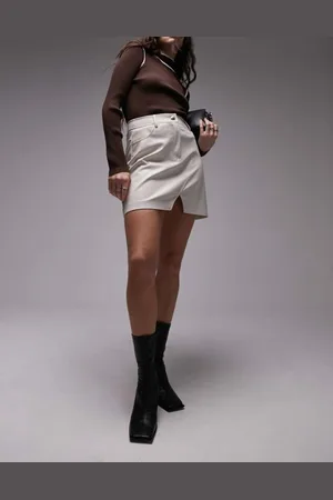 Topshop Womens leather look denim styled mini skirt in ecru-Neutral - - Size 16 UK