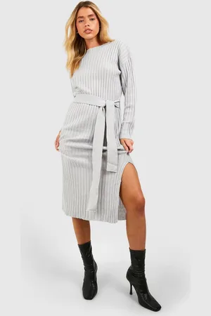 Boohoo Womens Rib Knit Tie Waist Midaxi Dress - - Size Small