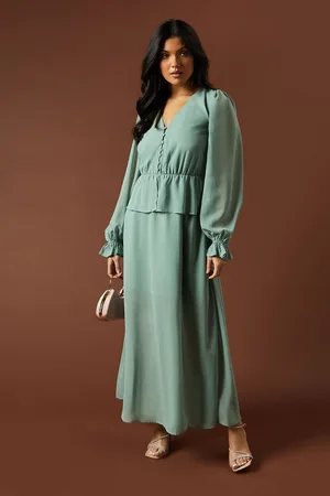 Oasis Womens Plain Peplum Hem Belted Maxi Dress - - Size 10 UK