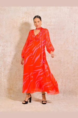 Live Unlimited London Womens & Pink Zebra Print Maxi Dress With Blouson Sleeves - Size 14 UK