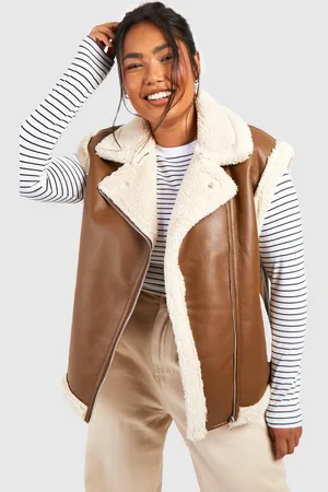 Boohoo Womens Plus Teddy Trim Faux Leather Gilet - - Size 16 UK