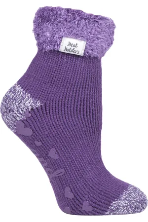 Heat Holders Womens Ladies Non Slip Thermal Low Cut Ankle Slipper Bed Socks with Grips - Nylon - Size 4-6.5