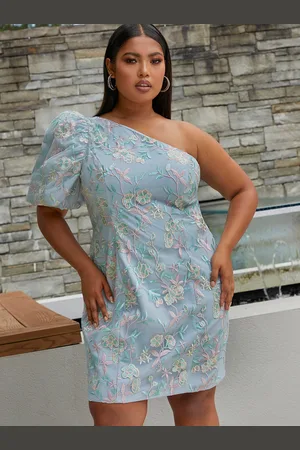 Chi Chi London Womens Plus Size One Shoulder Puff Sleeve Floral Mini Dress in - Size 18 UK