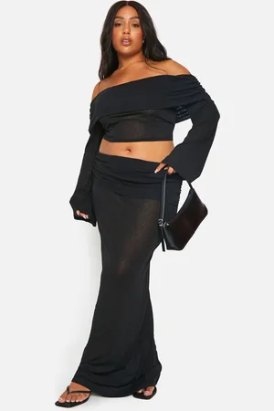 Boohoo Womens Plus Textured Off Shoulder Top & Maxi Skirt Co Ord - - Size 26 UK