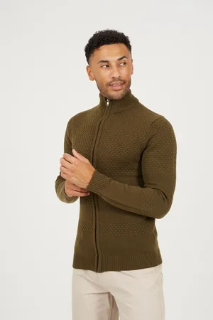 Brave Soul Mens Zip Through Funnel Neck Knit Cardigan - Size 2XL
