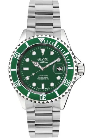 Gevril Mens Wall Street Green Emerald Dial, Ceramic Bezel Stainless Steel Bracelet - - One Size