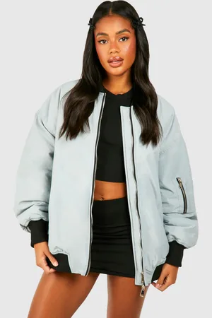 Boohoo Womens Oversized Contrast Rib Bomber Jacket - Polyamide - Size 10 UK