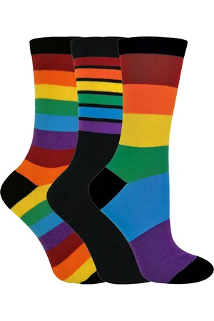 Sock Snob Girls Childrens Kids 3 Pair Striped Rainbow Design Casual School Socks - - Size UK 9-11 Kids