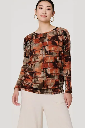 Izabel London Womens Abstract Long Sleeve Scoop Neck Top - Size 8 UK