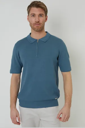 Threadbare Mens Quarter Zip Textured Trim Knitted Polo - Size Medium