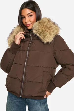 Boohoo Womens Faux Fur Collar Puffer Jacket - - Size 10 UK