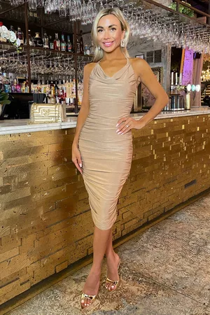 Ax Paris Womens Tie Halter Neck Ruched Midi Dress - Size 12 UK