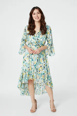 Izabel London Womens Floral 3/4 Sleeve Wrap Dress - - Size 10 UK
