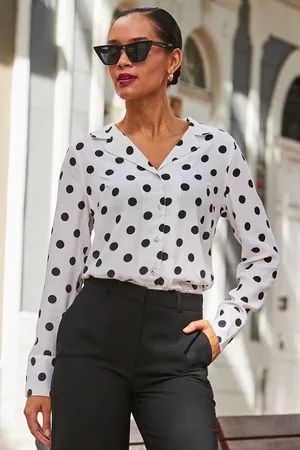 Sosandar Womens Ivory & Black Spot Print Shirt - - Size 14 UK