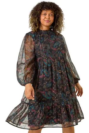 Roman Womens Curve Metallic Print High Neck Swing Dress - - Size UK 22-24