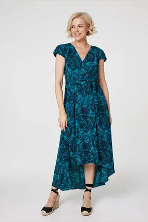 Izabel London Womens Paisley Print High Low Wrap Dress - Size 8 UK