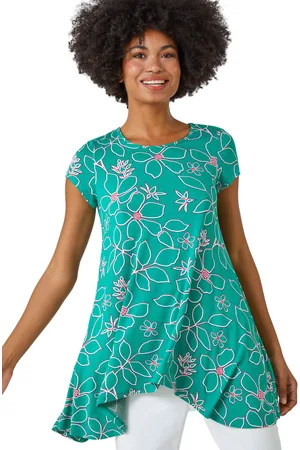 Roman Womens Floral Hanky Hem Tunic Top - Viscose - Size 10 UK