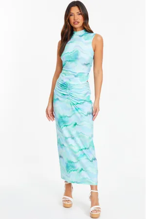 Quiz Womens Pale Marble Print Ruched Midi Skirt - Size 14 UK