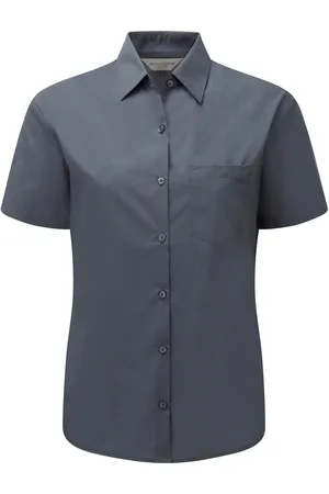 Russell Athletic Collection Womens/Ladies Poplin Easy-Care Short-Sleeved Formal Shirt (Convoy Grey) - - Size 4XL