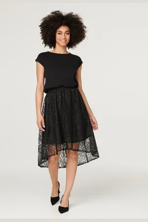 Izabel London Womens Lace Asymmetric Hem Midi Skirt - Size 8 UK