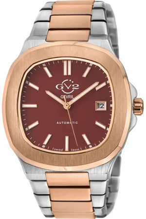 GV2 by Gevril Automatic Mens Potente Swiss Burgundy Dial 316L Stainless Steel Two toned IPRG Bracelet Watch - - One Size