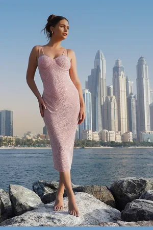 Quiz Womens Rhinestone Bodycon Midi Dress - Size 6 UK