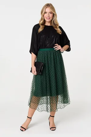 Izabel London Womens Polka Dot Layered Mesh Midi Skirt - Size 10 UK
