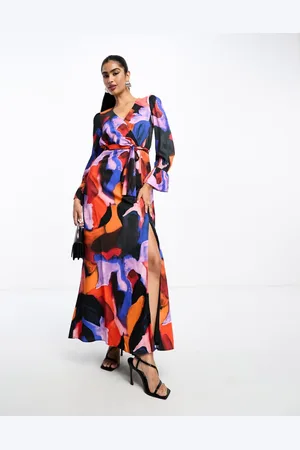 French Connection Womens tie waist maxi dress in dark paint splash- - Size 6 UK