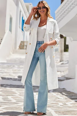 Sosandar Womens Ivory Longline Belted Trench Coat - - Size 10 UK