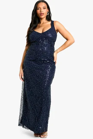 Boohoo Womens Plus Beaded Sequin Plunge Maxi Dress - - Size 16 UK