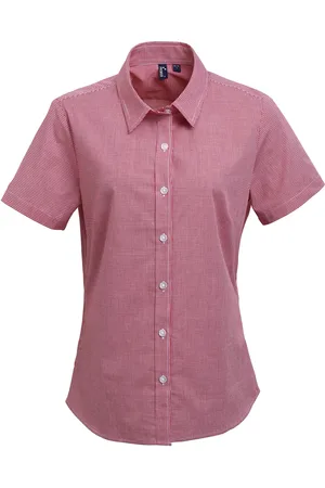 Premier Womens/Ladies Microcheck Short Sleeve Cotton Shirt ( /White) - Size Large