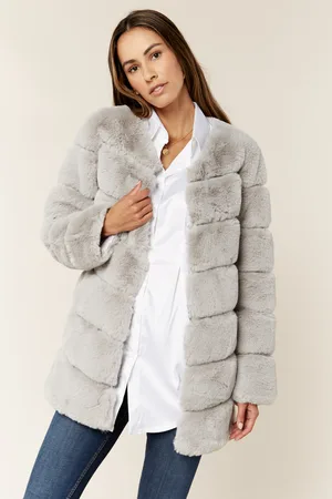 Gini London Womens Diagonal Cut Faux Fur Long Sleeve Jacket - - Size Medium/Large