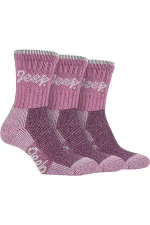 Jeep Womens TERRAIN - 3 Pairs Cotton Walking Hiking Socks for Ladies - - Size UK 4-6.5