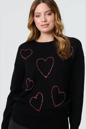 Izabel London Womens Heart Embellished Long Sleeve Jumper - Size 18 UK