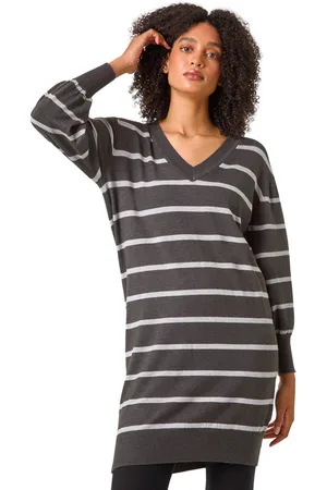 Roman Womens Stripe V-Neck Knit Jumper Dress - - Size 16 UK