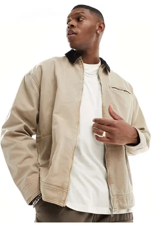 ASOS Mens oversized harrington jacket in washed -Neutral - Size 2XS