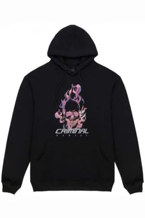 Criminal Damage Flamin Skull Mens Hoodie Cotton - Size Small