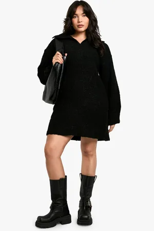 Boohoo Womens Plus Borg Oversized Collar Detail Mini Dress - - Size 20 UK