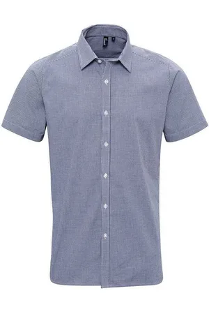 Premier Mens Gingham Cotton Short-Sleeved Shirt ( /White) - Size X-Large