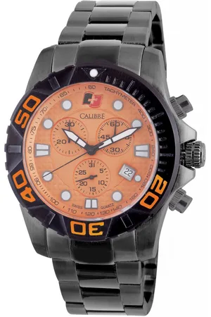 Calibre Mens Akron Swiss Made Movement Watch Stainless Steel Strap Orange Dial - One Size