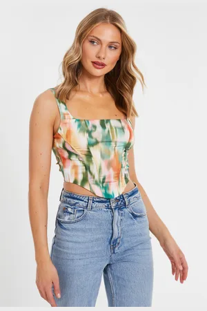 Quiz Womens Multicoloured Marble Print Corset Crop Top - - Size 14 UK