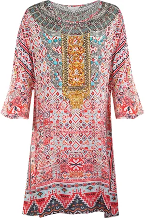 INOA Womens Aleppo 1928 Print Short Frill Multicoloured Kaftan Cover Up - Silk - Size 10 UK