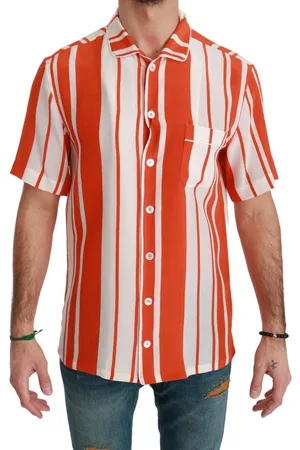 Dolce & Gabbana Mens Silk Striped Short Sleeve White Shirt material_silk - Size X-Small