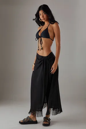 warehouse Womens Knot Front Tassel Hem Midi Skirt - - Size 10 UK
