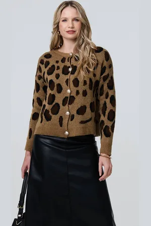 Izabel London Womens Animal Print Button-Up Boxy Cardigan - Size Small