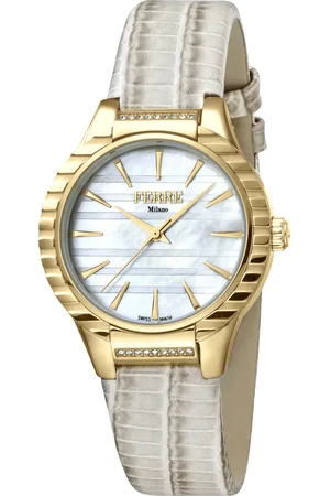 Ferre Womens Ladies White Mother of Pearl Dial Leather Strap Watch - One Size