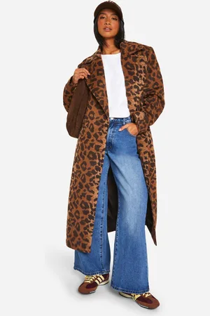 Boohoo Womens Petite Leopard Print Oversized Wool Look Coat - - Size 6 UK