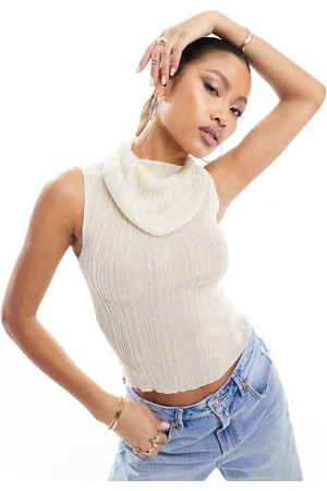 ASOS Womens sheer cowl neck top in -Neutral - Size Large