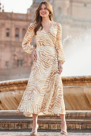 Sosandar Womens Metallic Animal Print Blouson Sleeve Wrap Midaxi Dress - Size 12 UK