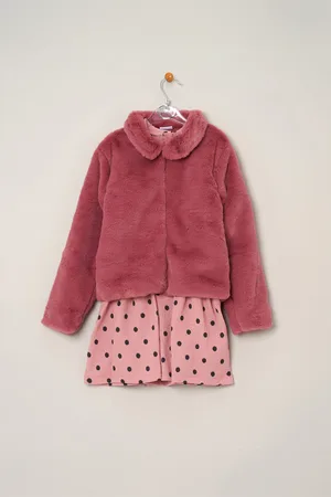 MISS Baby Girl Girls Fur Jacket, Dress And Tights Outfit Set - - Size 18-24M